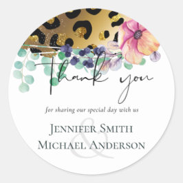 Bling Girly Glam Leopard Print Pink Gold Wedding Runder Aufkleber