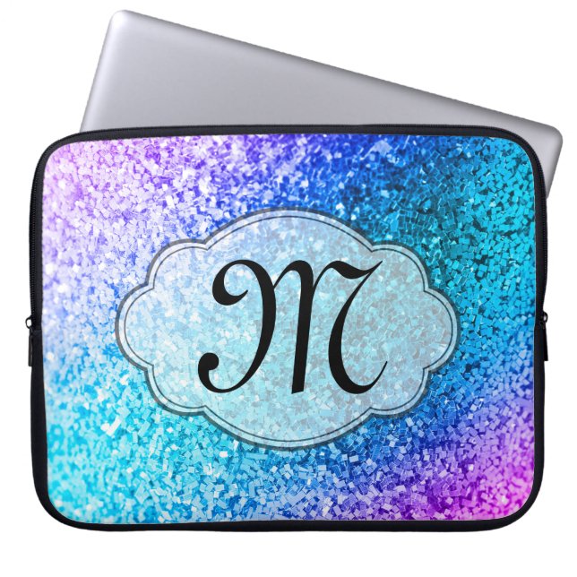 Bling Glitzer-Girly rosa Monogramm 15" Laptopschutzhülle (Vorderseite)