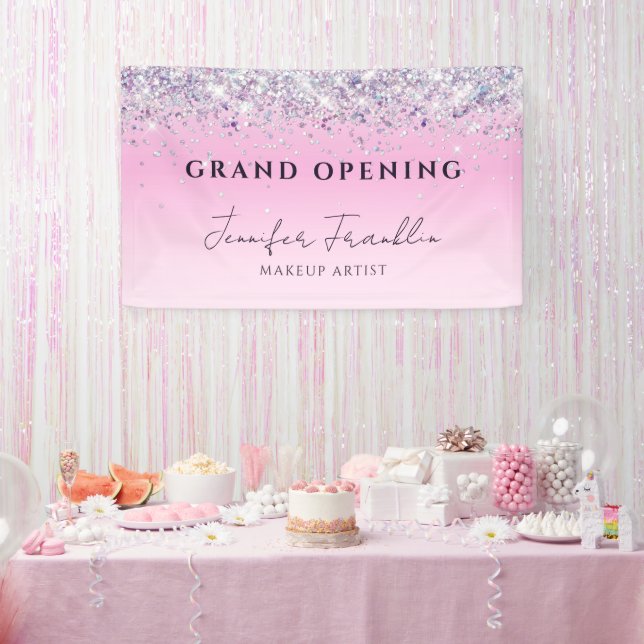 Bling Holographic Glitzer Grand Opening Pink Banner (Party)