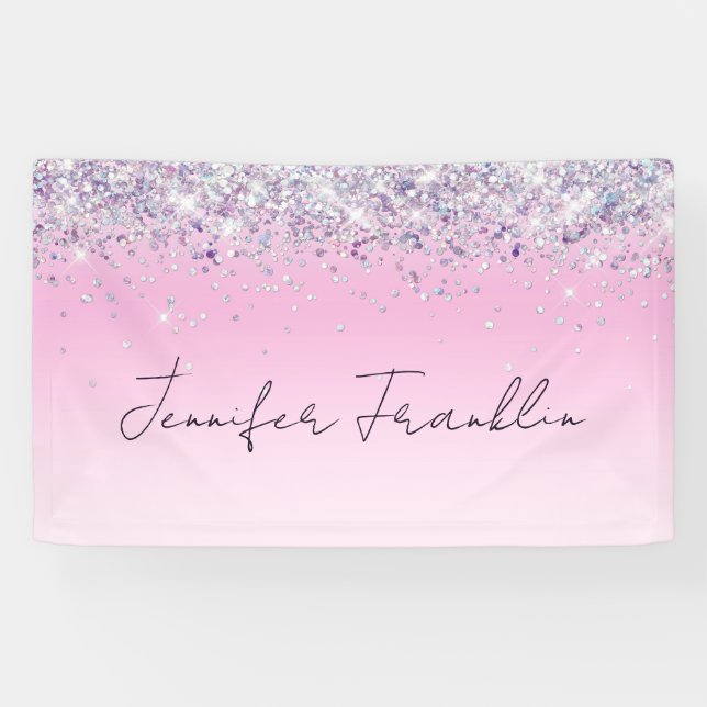 Bling Holographic Glitzer Script pink Banner (Horizontal)