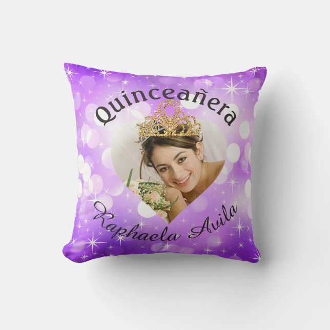 Bling Quinceanera Foto-Herz-Ausschnitt-Andenken Kissen (Vorderseite)