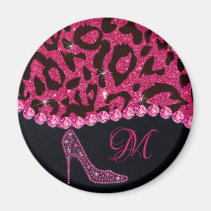 Bling Sparkle Diamond Glitzer Leopard Pink Magnet