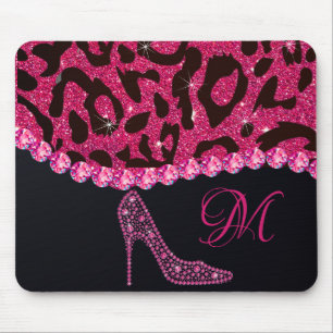 Bling Sparkle Diamond Glitzer Leopard Pink Mousepad