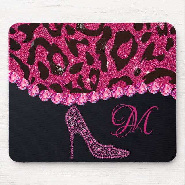 Bling Sparkle Diamond Glitzer Leopard Pink Mousepad (Vorne)