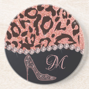 Bling Sparkle Diamond Glitzer Leopard Rose Gold Getränkeuntersetzer