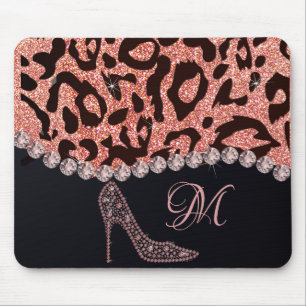 Bling Sparkle Diamond Glitzer Leopard Rose Gold Mousepad