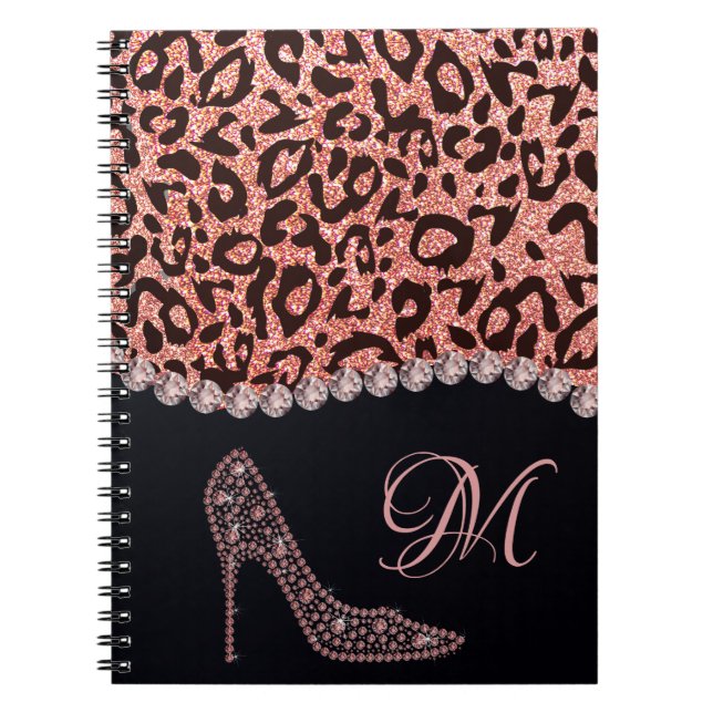 Bling Sparkle Diamond Glitzer Leopard Rose Gold Notizblock (Vorderseite)