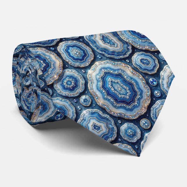 Bling & Sparkle | Luxus-Ozeanblauer Geode-Halstuch Krawatte (Gerollt)