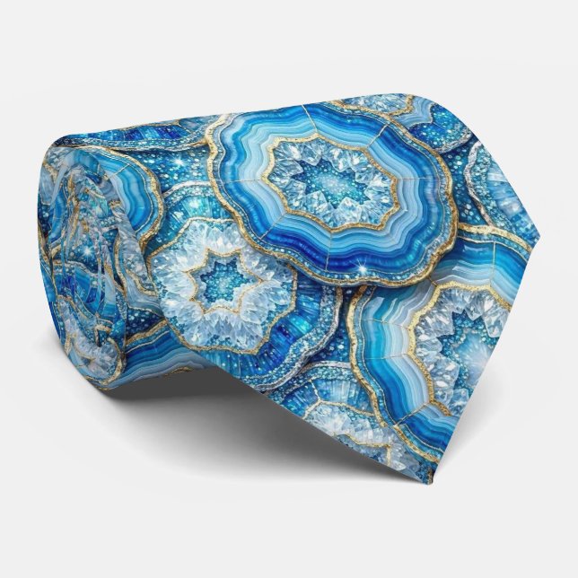 Bling & Sparkle | Luxus-Ozeanblauer Geode-Schlips Krawatte (Gerollt)