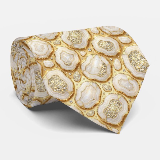 Bling & Sparkle | Luxus Weißgold-Geode Schlips Krawatte (Gerollt)