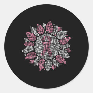 Bling Sunflower Pink Ribbon Brustkrebs Auswarenes Runder Aufkleber