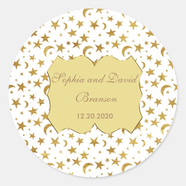 Bling Wedding Golden Ribbon Wedding Custom Runder Aufkleber (Vorderseite)