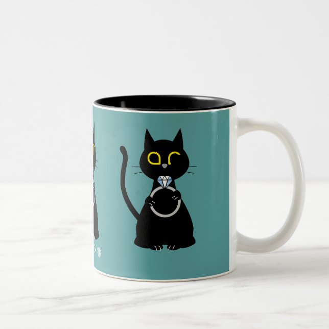BLING WINK Funny Black Cat Vorschlag Zwei Tone Tas Zweifarbige Tasse (Rechts)