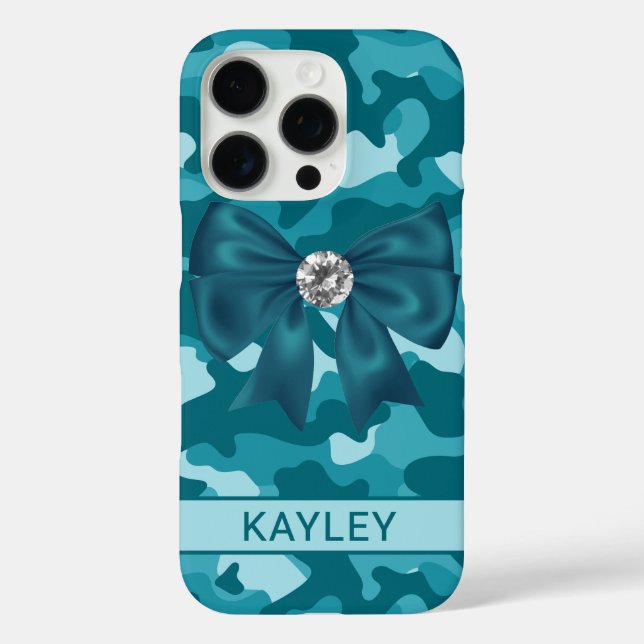 Blingy Teal Camouflage Personalized Case-Mate iPhone Hülle (Rückseite)