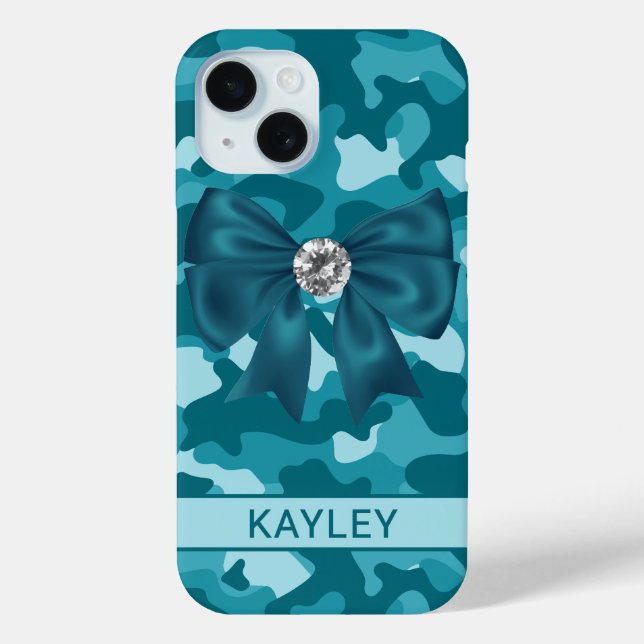 Blingy Teal Camouflage Personalized Case-Mate iPhone Hülle (Rückseite)