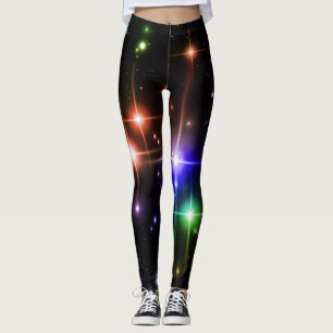 Blinkende, farbenfrohe Glitzer Stars Black Yoga Leggings