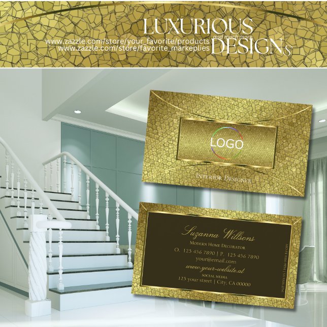 Blinkende goldene Schlange mit goldener Dekoration Visitenkarte (Von Creator hochgeladen)