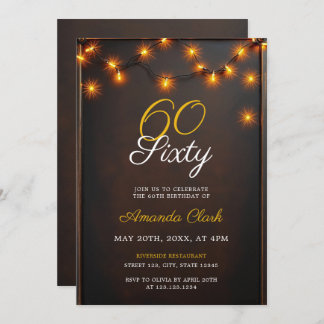 Blinkende Lichter mit rustikalem Charme 60. Geburt Einladung