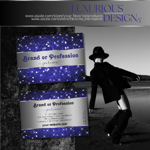 Blinkender Royal Blue Glitzer Sparkle Stars Silver Visitenkarte