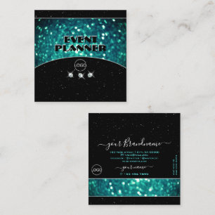 Blinkender schwarzer und Aquamariner Glitzer mit L Quadratische Visitenkarte