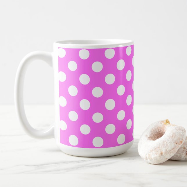 Blinkendes Rosa und große weiße Polka-Punkte Kaffeetasse (Mit Donut)