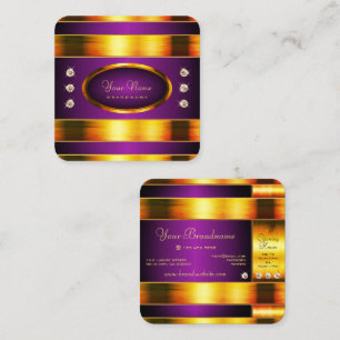 Blinkes Gold und Lila mit leuchtenden Rhinestones Quadratische Visitenkarte