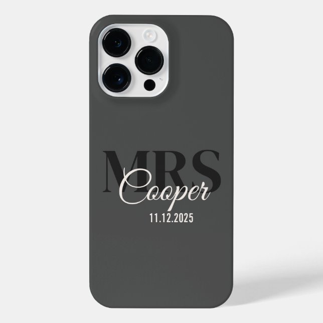 Blinkname mit dem Kohlefarbtext des Hochzeitdatums iPhone Hülle (Rückseite)
