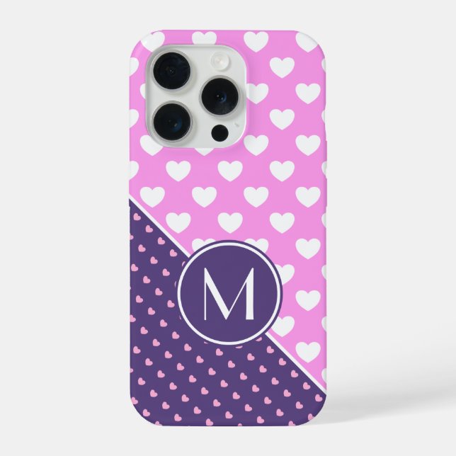Blinkrosa und Lila Monogramm iPhone Hülle (Rückseite)