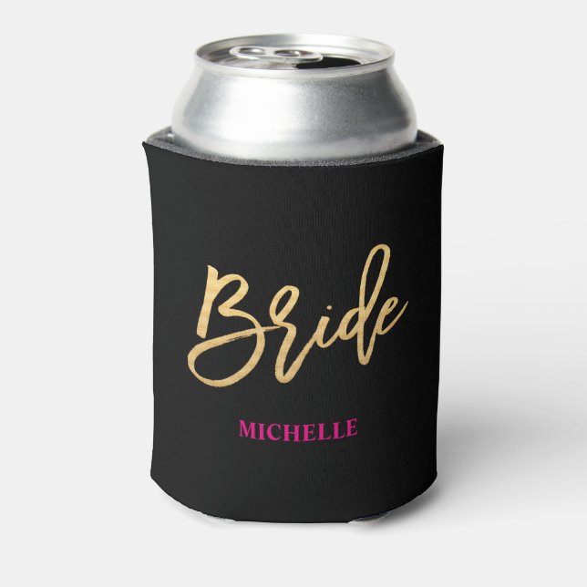 Blinkskript Schwarz/Gold/Hot Rosa Personalisiert Dosenkühler (Kanne Rückseite)
