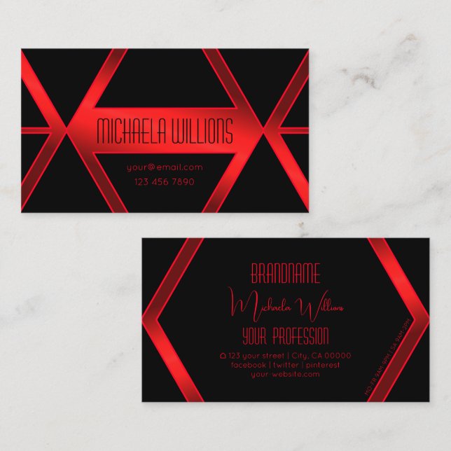 Blinky Black Geometric Shimmery Red Stylish Modern Visitenkarte (Vorne/Hinten)