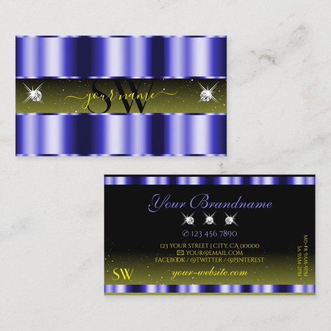 Blinky Blue Yellow Black Sparkle Jewels Monogram Visitenkarte (Vorne/Hinten)