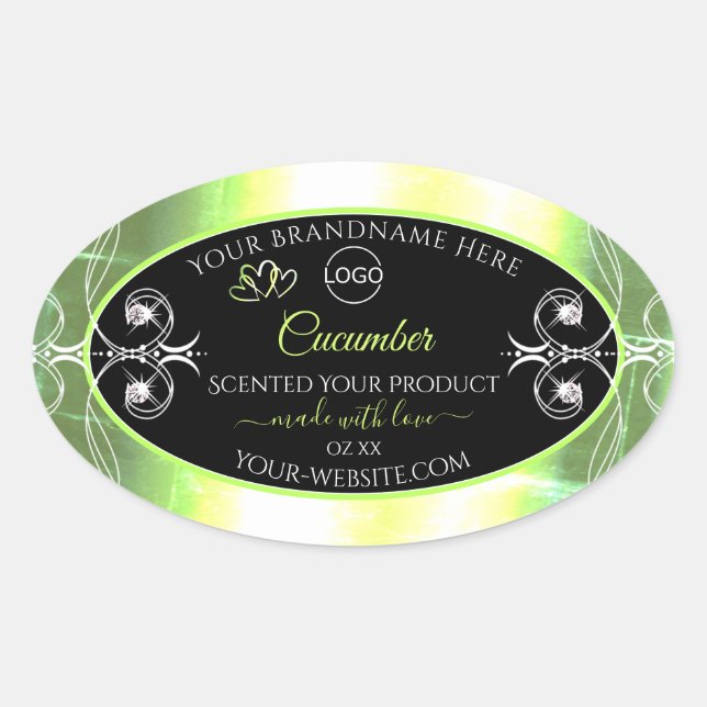 Blinky Light Green Black Product Label Juwelen Log Ovaler Aufkleber (Vorderseite)