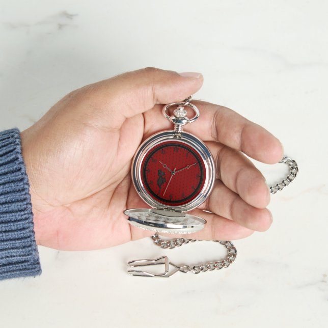 Blinky the Bat pattern Red Silver Pocket Watch Armbanduhr (Hand)