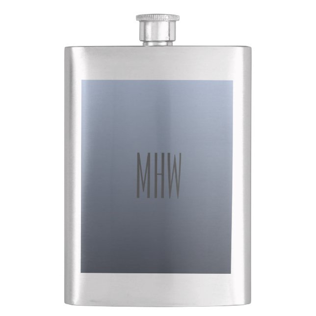 Blish Gray Gradient Custom Monogram Flask Flachmann (Vorderseite)