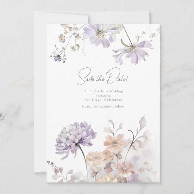 Bliss - Lilac und Lavender Wedding Save the Date Einladung (Vorderseite)