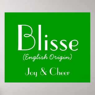 Blisse English Origin with Bedeutung in Green I Poster