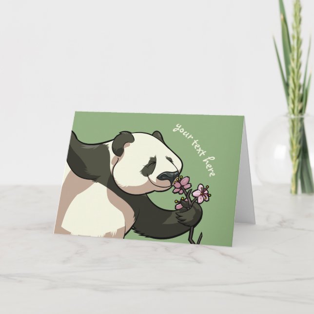 Blisses Panda riecht Blossom Blume Cartoon Karte (Vorderseite)