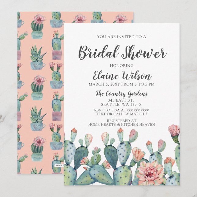 Blissful Blush Cactus Wedding Brautparty Einladung (Vorne/Hinten)