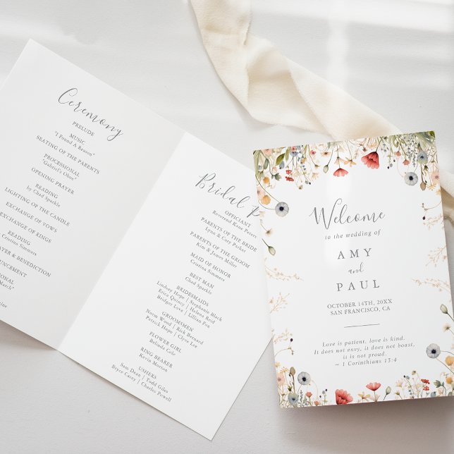 Blissful-Boho-Wildblume geklappt Hochzeit Programm (Von Creator hochgeladen)