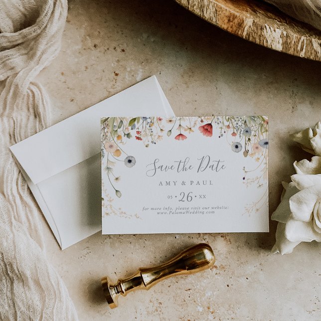 Blissful Boho Wildblume Horizontal Wedding Save The Date (Von Creator hochgeladen)