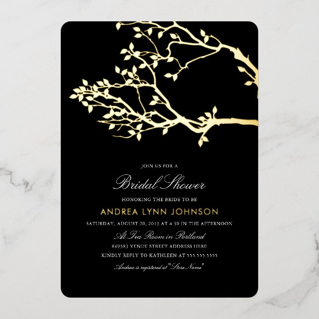 Blissful Branches Brautparty Gold Foil Einladung (Vorderseite)