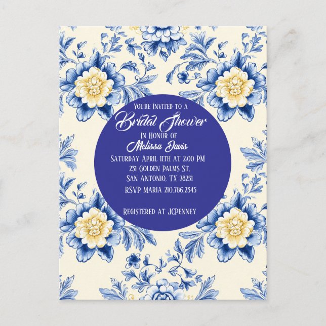 Blissful Chinoiserie Bridal Shower Invitation Postkarte (Vorderseite)