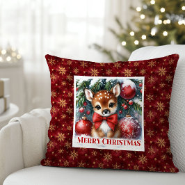 Blissful Christmas scene baby fawn Christmas Kissen