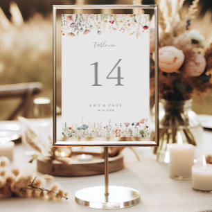 Blissful Colorful Boho Wildblume Wedding Tischnummer