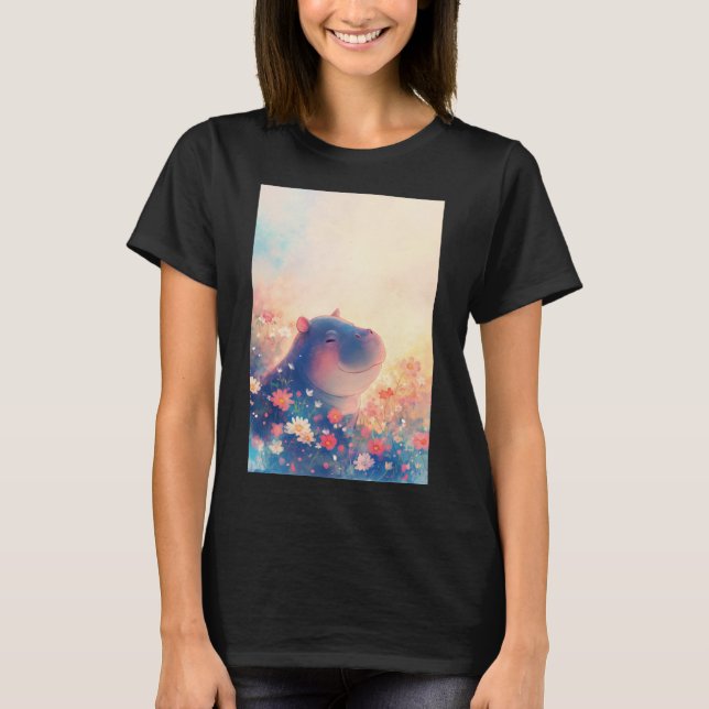 Blissful Hippo in a Dreamy Meadow T-Shirt (Vorderseite)