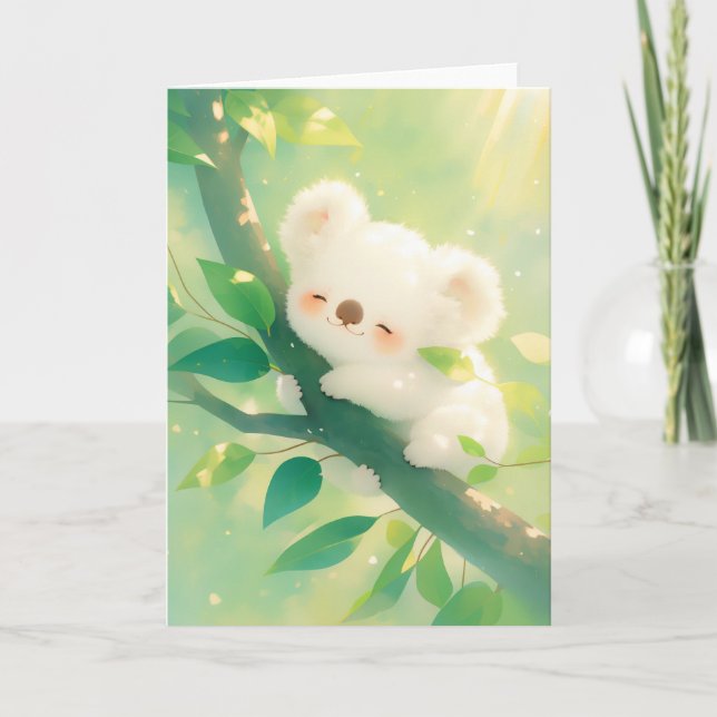 Blissful Koala umarmt einen Zweig Karte (Vorderseite)