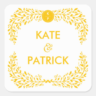 Blissful Laurel EDITABLE FARBE Hochzeitsaufkleber Quadratischer Aufkleber