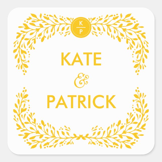 Blissful Laurel EDITABLE FARBE Hochzeitsaufkleber Quadratischer Aufkleber (Vorderseite)