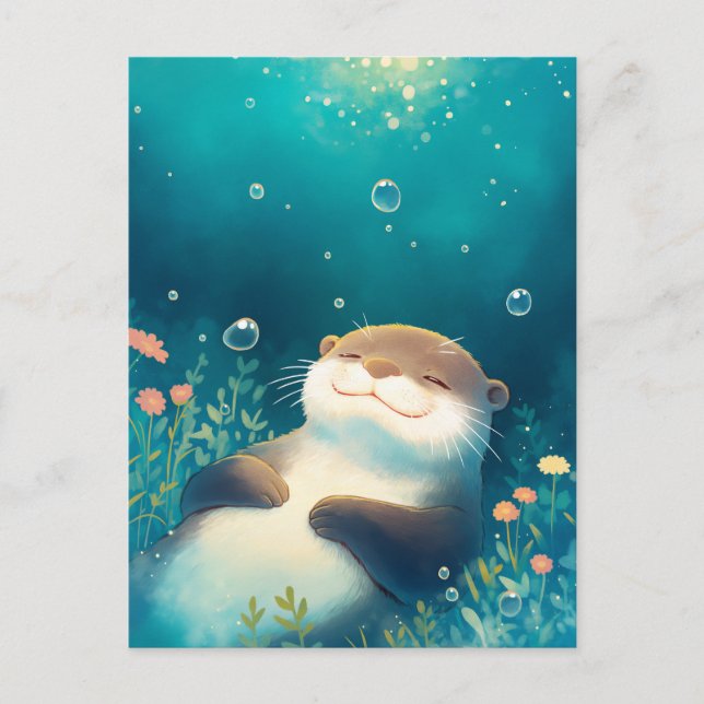 Blissful Otter Floating in Dreamy Blue Water Postkarte (Vorderseite)