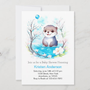Blissful Otter's Watercolor Dreams Boy Baby Shower Einladung